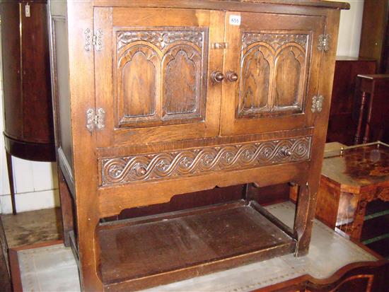 18th century style carved oak low cupboard